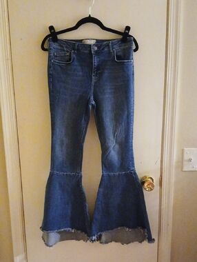 Free People High Low Wide-Leg Flare Jeans with Raw Hem